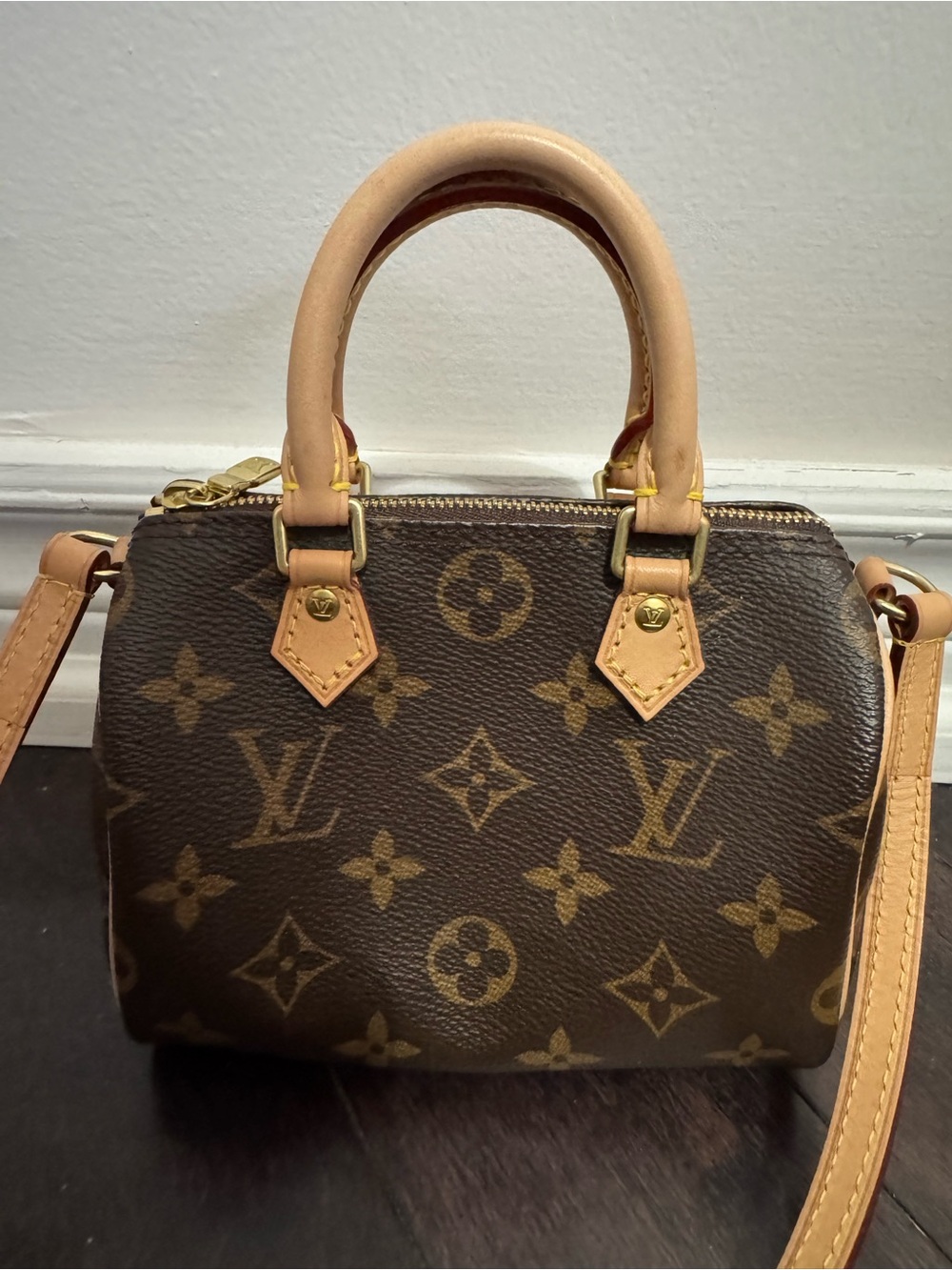 Auth LOUIS VUITTON LV Nano Speedy Monogram Bag *Original Version* Gold Hardware - Picture 3 of 12